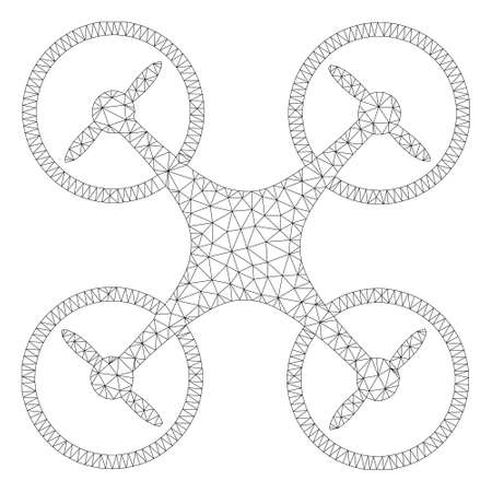 Mesh air copter polygonal icon illustration. Abstract mesh lines and dots form triangular air copter. Wire frame 2D polygonal line network in vector format isolated on a white background.のイラスト素材