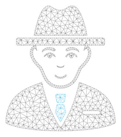 Mesh agent polygonal icon illustration. Abstract mesh lines and dots form triangular agent. Wire frame 2D polygonal line network in vector format isolated on a white background.のイラスト素材