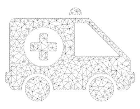 Mesh ambulance van polygonal icon illustration. Abstract mesh lines and dots form triangular ambulance van. Wire frame 2D polygonal line network in vector format isolated on a white background.のイラスト素材