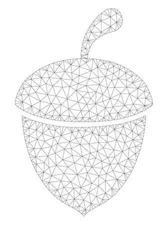 Mesh acorn polygonal 2d illustration. Abstract mesh lines and dots form triangular acorn. Wire frame 2D polygonal line network in vector format isolated on a white background.のイラスト素材