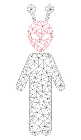 Mesh antenna alien polygonal 2d illustration. Abstract mesh lines and dots form triangular antenna alien. Wire frame 2D polygonal line network in vector format isolated on a white background.のイラスト素材