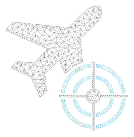 Mesh aviation target polygonal 2d illustration. Abstract mesh lines and dots form triangular aviation target. Wire frame 2D polygonal line network in vector format isolated on a white background.のイラスト素材