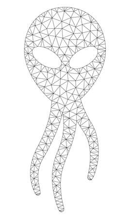 Mesh alien microbe polygonal 2d illustration. Abstract mesh lines and dots form triangular alien microbe. Wire frame 2D polygonal line network in vector format isolated on a white background.のイラスト素材