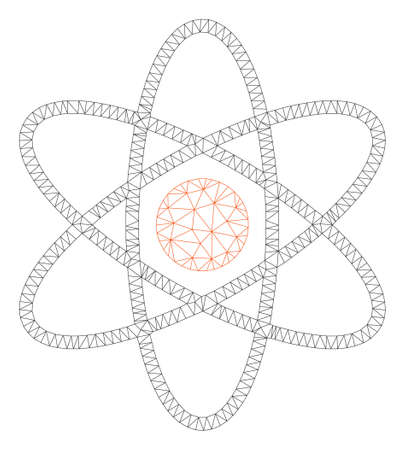 Mesh atom polygonal icon illustration. Abstract mesh lines and dots form triangular atom. Wire frame 2D polygonal line network in vector format isolated on a white background.のイラスト素材