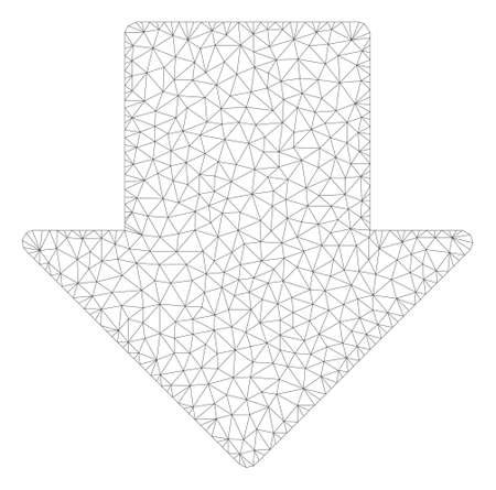 Mesh arrow down polygonal 2d illustration. Abstract mesh lines and dots form triangular arrow down. Wire frame 2D polygonal line network in vector format isolated on a white background.のイラスト素材