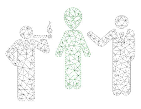 Mesh alien contacts polygonal 2d illustration. Abstract mesh lines and dots form triangular alien contacts. Wire frame 2D polygonal line network in vector format isolated on a white background.のイラスト素材