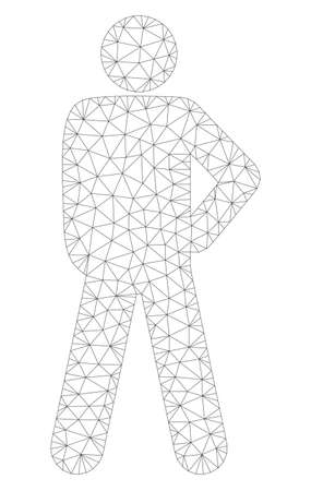 Mesh audacity pose polygonal 2d illustration. Abstract mesh lines and dots form triangular audacity pose. Wire frame 2D polygonal line network in vector format isolated on a white background.のイラスト素材
