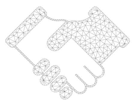 Mesh agreement polygonal 2d illustration. Abstract mesh lines and dots form triangular agreement. Wire frame 2D polygonal line network in vector format isolated on a white background.のイラスト素材