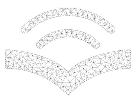 Mesh audiobook polygonal icon illustration. Abstract mesh lines and dots form triangular audiobook. Wire frame 2D polygonal line network in vector format isolated on a white background.のイラスト素材