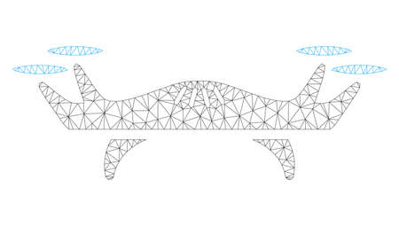 Mesh air drone polygonal 2d illustration. Abstract mesh lines and dots form triangular air drone. Wire frame 2D polygonal line network in vector format isolated on a white background.のイラスト素材