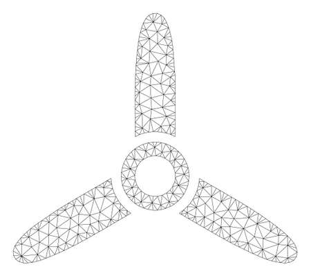 Mesh air turbine polygonal icon illustration. Abstract mesh lines and dots form triangular air turbine. Wire frame 2D polygonal line network in vector format isolated on a white background.のイラスト素材