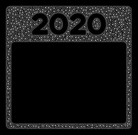 Bright mesh 2020 year calendar page with glare effect. Shiny wire frame triangular mesh in vector format on a black background. Abstract 2d mesh designed with triangular lines, points,のイラスト素材