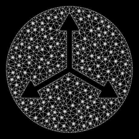 Bright mesh 3d isometry directions with lightspot effect. Shiny wire frame polygonal network in vector format on a black background. Abstract 2d mesh designed with polygonal grid, dots,のイラスト素材