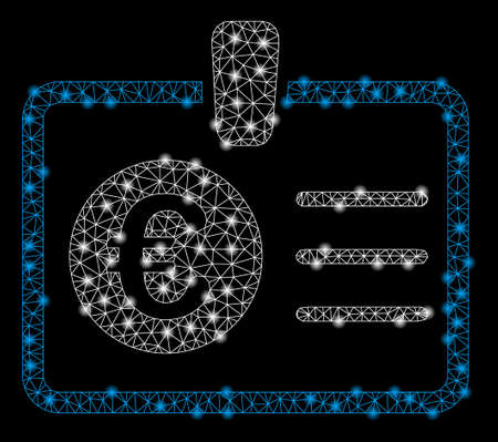 Bright mesh euro access card with glare effect. Shiny wire frame triangular mesh in vector format on a black background. Abstract 2d mesh designed with triangles, dots, glossy light spots.のイラスト素材