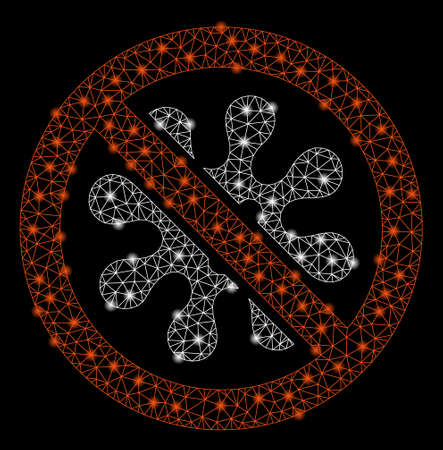 Bright mesh antivirus with lightspot effect. Shiny wire carcass triangular mesh in vector format on a black background. Abstract 2d mesh designed with triangular lines, spheric points,のイラスト素材