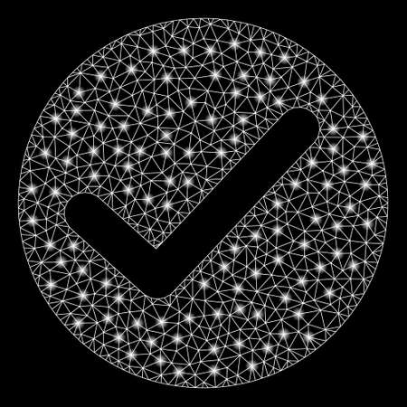 Bright mesh apply with glare effect. Shiny wire frame polygonal mesh in vector format on a black background. Abstract 2d mesh designed with polygonal grid, small circle, glowing glare spots.のイラスト素材