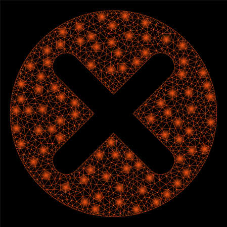 Bright mesh cancel with glow effect. Abstract illuminated model of cancel icon. Shiny wire frame polygonal mesh cancel abstraction in vector format on a black background.のイラスト素材