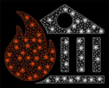 Bright mesh bank fire conflagration with lightspot effect. Abstract illuminated model of bank fire conflagration icon.のイラスト素材
