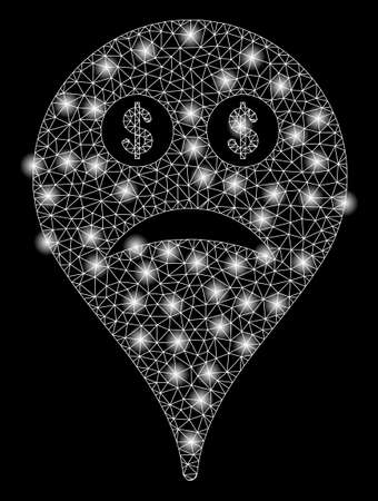 Bright mesh bankrupt smiley map marker with glare effect. Abstract illuminated model of bankrupt smiley map marker icon.のイラスト素材