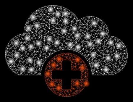 Gold square mosaic and solid cloud medicine. Vector geographic cloud medicine in yellow golden color hues. Abstract concept is designed from random flat square pixels.のイラスト素材