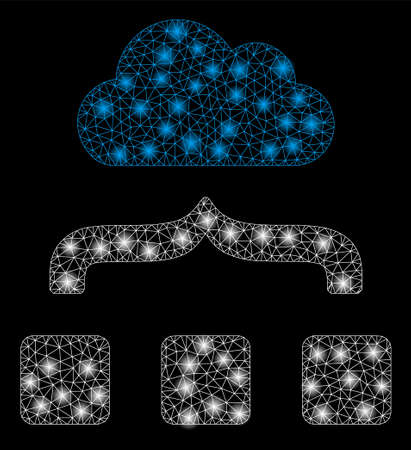 Gold square mosaic and solid combine cloud. Vector geographic combine cloud in yellow golden color hues. Abstract mosaic is organized from randomized flat square pixels.のイラスト素材