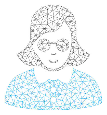 Mesh blind woman model icon. Wire frame polygonal mesh of vector blind woman isolated on a white background. Abstract 2d mesh built from polygonal grid and round dots.のイラスト素材