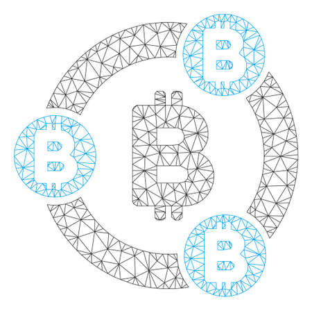 Mesh Bitcoin collaboration model icon. Wire frame polygonal mesh of vector Bitcoin collaboration isolated on a white background. Abstract 2d mesh designed with polygonal grid and points.のイラスト素材