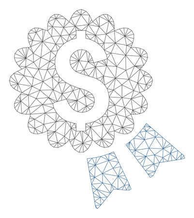 Mesh banking award seal model icon. Wire carcass polygonal mesh of vector banking award seal isolated on a white background. Abstract 2d mesh created from polygonal grid and spheric points.のイラスト素材