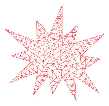 Mesh bang model icon. Wire frame triangular network of vector bang isolated on a white background. Abstract 2d mesh created from triangular lines and dots.のイラスト素材