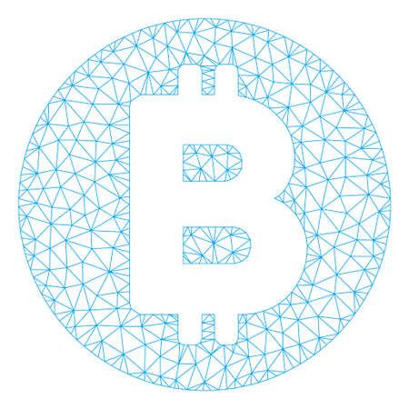 Mesh Bitcoin model icon. Wire frame polygonal mesh of vector Bitcoin isolated on a white background. Abstract 2d mesh designed with polygonal grid and points.のイラスト素材