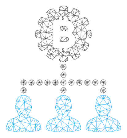 Mesh Bitcoin service staff model icon. Wire frame polygonal mesh of vector Bitcoin service staff isolated on a white background. Abstract 2d mesh created from polygonal grid and small circle.のイラスト素材