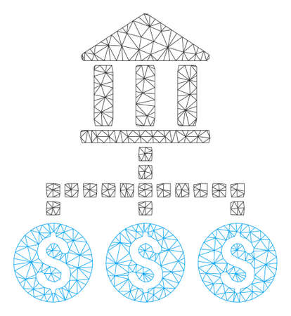 Mesh bank cashout model icon. Wire frame polygonal mesh of vector bank cashout isolated on a white background. Abstract 2d mesh designed with polygonal grid and spheric points.のイラスト素材