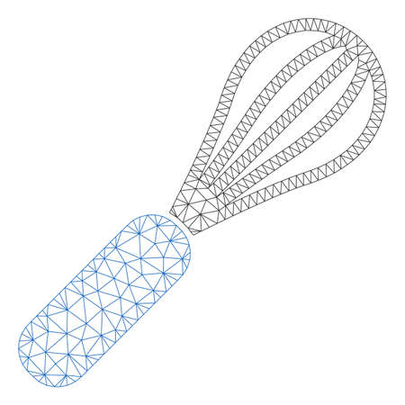Mesh baking beater model icon. Wire carcass polygonal mesh of vector baking beater isolated on a white background. Abstract 2d mesh created from polygonal grid and spheric points.のイラスト素材