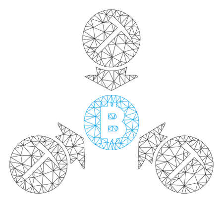 Mesh Bitcoin mining pool model icon. Wire frame polygonal mesh of vector Bitcoin mining pool isolated on a white background. Abstract 2d mesh created from polygonal grid and round dots.のイラスト素材