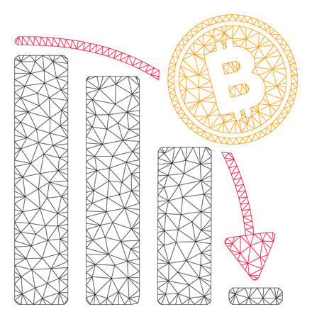 Mesh Bitcoin epic fail chart model icon. Wire frame polygonal mesh of vector Bitcoin epic fail chart isolated on a white background. Abstract 2d mesh designed with polygonal grid and dots.のイラスト素材