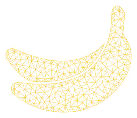 Mesh banana model icon. Wire carcass polygonal mesh of vector banana isolated on a white background. Abstract 2d mesh created from triangular lines and points.のイラスト素材
