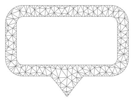 Mesh banner map marker model icon. Wire frame triangular mesh of vector banner map marker isolated on a white background. Abstract 2d mesh built from triangular lines and small circle.のイラスト素材
