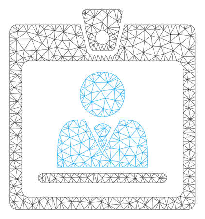 Mesh badge model icon. Wire carcass triangular mesh of vector badge isolated on a white background. Abstract 2d mesh built from triangular lines and round dots.のイラスト素材