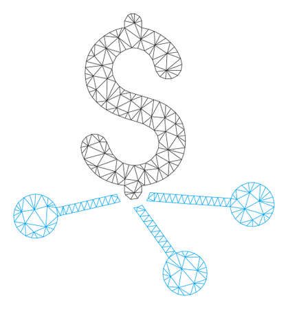 Mesh bank branches model icon. Wire frame triangular mesh of vector bank branches isolated on a white background. Abstract 2d mesh created from triangular lines and round dots.のイラスト素材