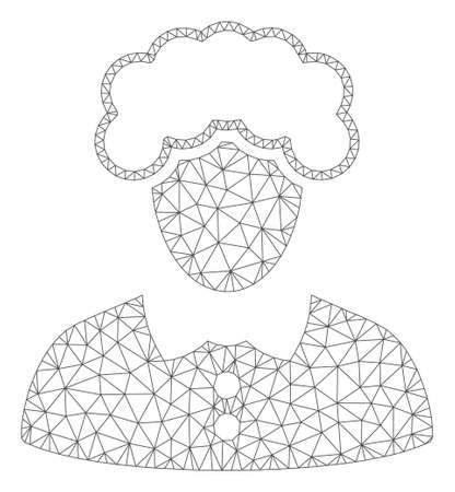 Mesh blonde woman model icon. Wire carcass polygonal mesh of vector blonde woman isolated on a white background. Abstract 2d mesh designed with triangles and round dots.のイラスト素材