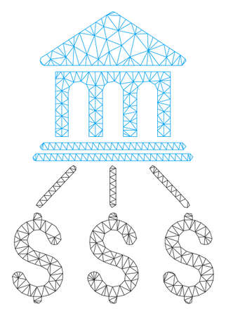 Mesh bank scheme model icon. Wire frame polygonal mesh of vector bank scheme isolated on a white background. Abstract 2d mesh created from polygonal grid and spheric points.のイラスト素材