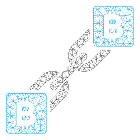 Mesh Bitcoin blockchain model icon. Wire frame polygonal mesh of vector Bitcoin blockchain isolated on a white background. Abstract 2d mesh created from polygonal grid and points.のイラスト素材
