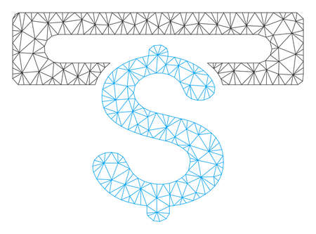 Mesh banking machine model icon. Wire carcass polygonal mesh of vector banking machine isolated on a white background. Abstract 2d mesh built from polygonal grid and dots.のイラスト素材