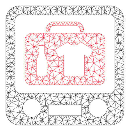 Mesh baggage xray screening model icon. Wire frame triangular mesh of vector baggage xray screening isolated on a white background. Abstract 2d mesh designed with triangular lines and points.のイラスト素材