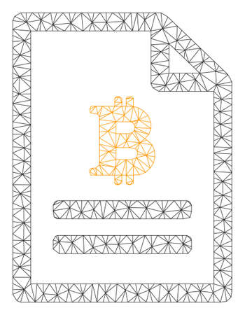 Mesh Bitcoin price page model icon. Wire carcass triangular mesh of vector Bitcoin price page isolated on a white background. Abstract 2d mesh built from triangular lines and points.のイラスト素材