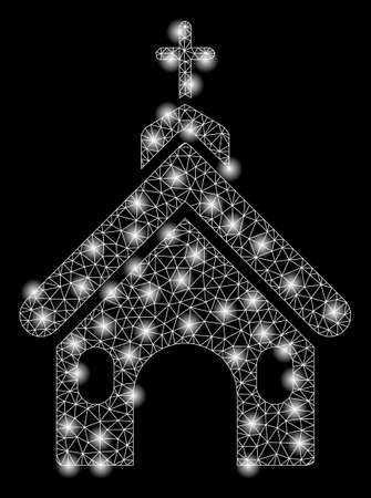 Gold square pattern and solid church. Vector geographic church in yellow golden color tones. Abstract concept is created from scattered flat square elements.のイラスト素材