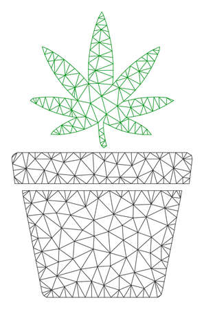 Mesh cannabis pot polygonal icon vector illustration. Carcass model is based on cannabis pot flat icon. Triangle network forms abstract cannabis pot flat model.のイラスト素材