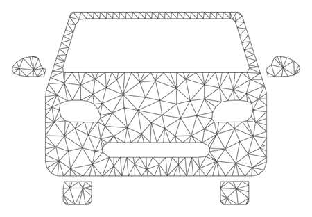 Mesh car polygonal 2d vector illustration. Model is based on car flat icon. Triangle mesh forms abstract car flat model. Wire frame 2D polygonal line network isolated on a white background.のイラスト素材