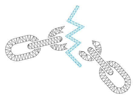 Mesh broken chain polygonal symbol vector illustration. Carcass model is based on broken chain flat icon. Triangular mesh forms abstract broken chain flat carcass.のイラスト素材