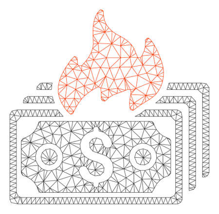 Mesh burn banknotes polygonal icon vector illustration. Carcass model is based on burn banknotes flat icon. Triangle network forms abstract burn banknotes flat model.のイラスト素材